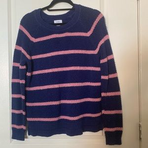 Old Navy Pink / Navy Blue Knit Woven Sweater w/ Ribbed Trim & Side Slits, Large